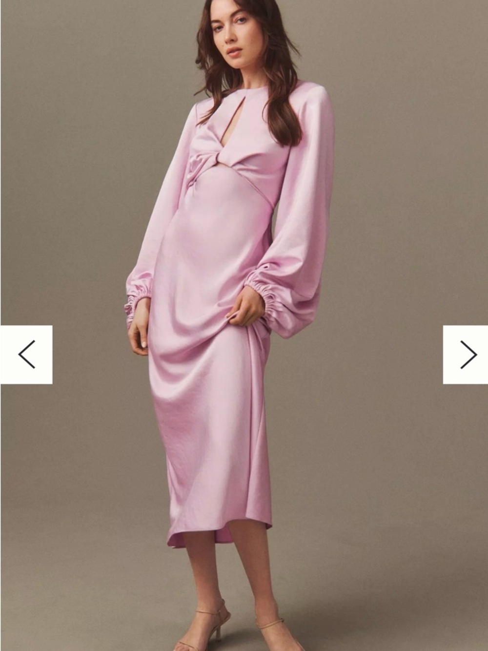 Elegant Pink Satin Midi Dress with Twist Front